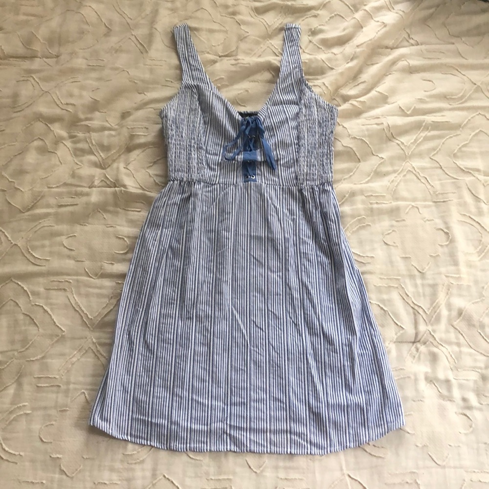 Blue and white striped dress